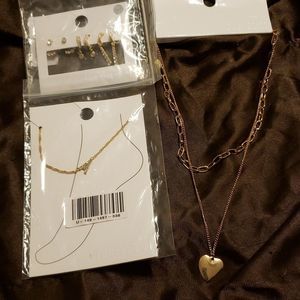 New with tags forever 21 jewelry bundle necklace ,earrings, ankle braclet